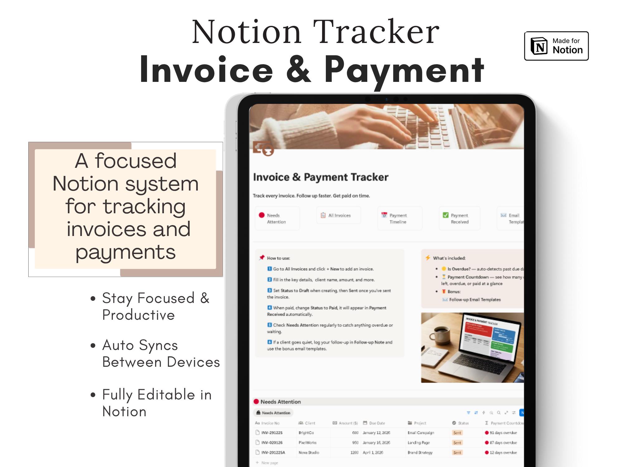 Invoice & Payment Tracker Notion Template | Simple Payment Tracking ...