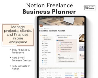 Notion Freelance Business Planner | Client, Project & Task Management Dashboard with Invoice and Finance Tracker Template