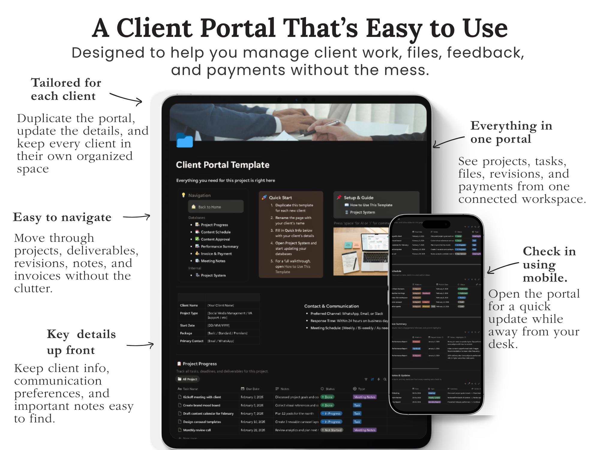 Notion Client Portal Template for Social Media Managers, Content ...