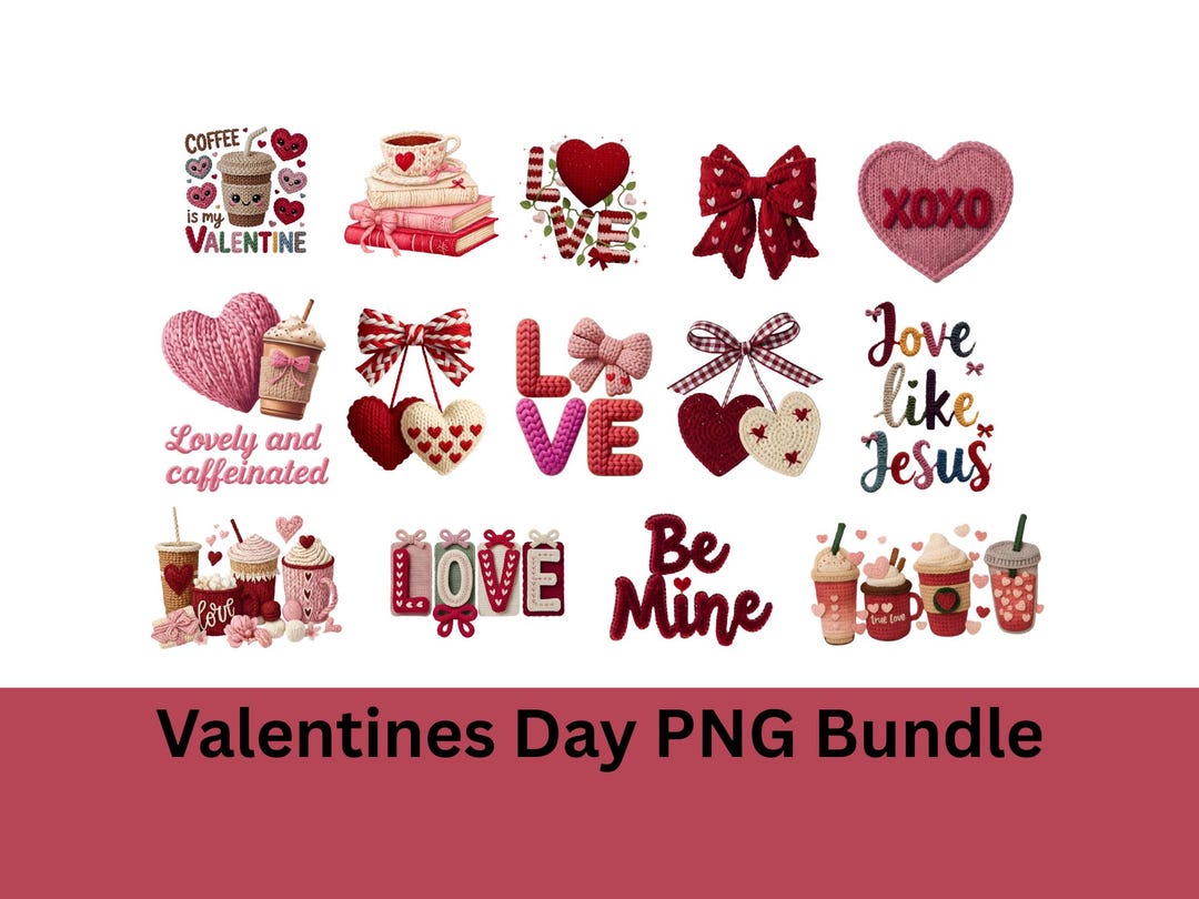 Valentines Day PNG Bundle Faux Yarn Latch Hook Yarn Bow Coquette ...