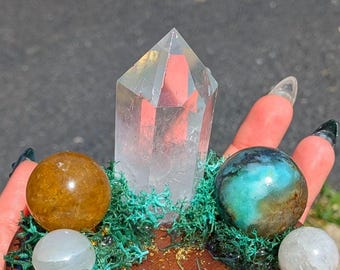 Rare Blue Needle Quartz Healing Altar – Reiki Crystal Altar | Golden Healer Quartz, Phoenix Stone, and Clear Quartz Healing Decor