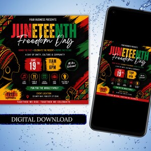 Juneteenth-flyermall, blockfest, evenemang, leverantörer, marknad, sommarfestival, redigerbar design, utskrivbar kampanj, direktnedladdning bild 6