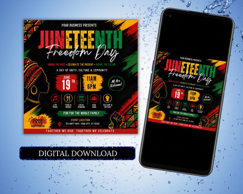 Juneteenth-flyermall, blockfest, evenemang, leverantörer, marknad, sommarfestival, redigerbar design, utskrivbar kampanj, direktnedladdning bild 6
