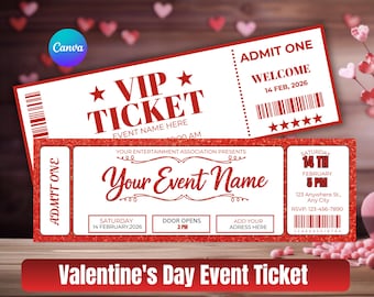 Valentine's Day Event Ticket | Concert, Music, Theater (Printable PDF Canva Editable Template)