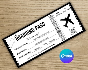 Vorlage für eine bearbeitbare Bordkarte, Überraschungs-Reiseticket (Digitaler Download)