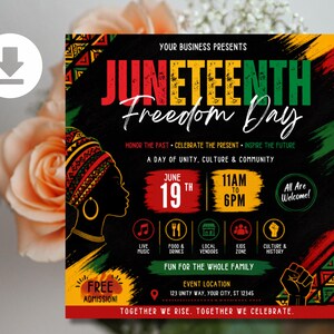 Juneteenth-flyermall, blockfest, evenemang, leverantörer, marknad, sommarfestival, redigerbar design, utskrivbar kampanj, direktnedladdning bild 12