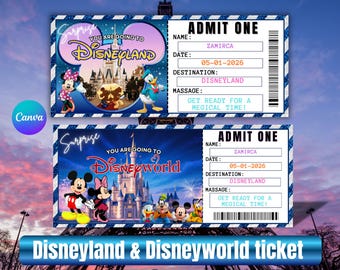 Custom Disneyland & Disneyworld Surprise Ticket, Vintage Style (Canva Editable Digital Download)