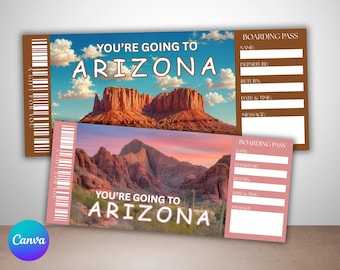 Bearbeitbare Arizona Bordkarte Ticket Benutzerdefinierte druckbare Bordkarte Geschenkvorlage Arizona Travel Souvenir Instant Download