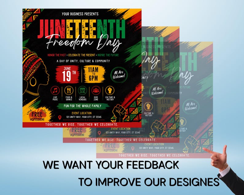 Juneteenth-flyermall, blockfest, evenemang, leverantörer, marknad, sommarfestival, redigerbar design, utskrivbar kampanj, direktnedladdning bild 9