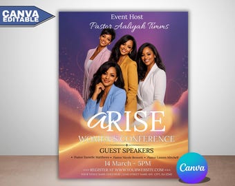 Arise Women’s Konferenz Flyer Bearbeitbare Canva Vorlage Elegantes Kirchen-Event-Design