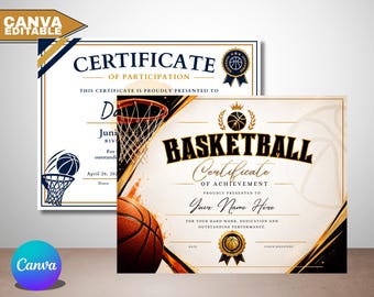 Bearbeitbare Basketball-Urkundenvorlage – Druckbare Urkundenvorlage – Personalisierte Basketball-Urkundenvorlage