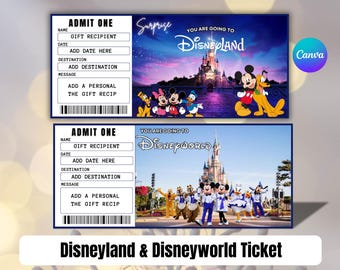 Customizable Disneyland & Disneyworld Surprise Ticket, Vintage Theme (Canva Editable, Digital Download)