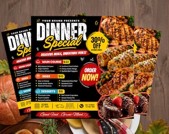 Dinner Sale Flyer Canva Template, Sonntagsessen Flyer, Restaurant Menü Flyer, Spezielle Lebensmittel Flyer, Abendkarte, Business Flyer