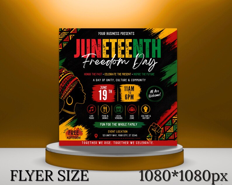 Juneteenth-flyermall, blockfest, evenemang, leverantörer, marknad, sommarfestival, redigerbar design, utskrivbar kampanj, direktnedladdning bild 4
