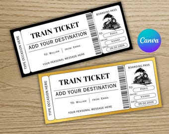 Editable Train Trip Ticket Printable | Train Surprise Gift Boarding Pass | Birthday Travel Reveal Digital Download,Canva editable