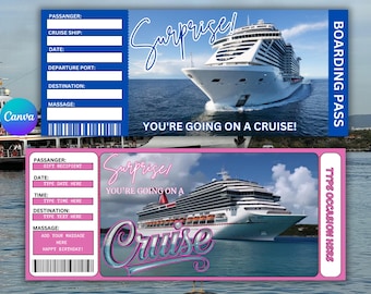 Druckbare Cruise Ticket & Bordkarte Vorlage | Bearbeitbares Cruise Trip Reveal Geschenkset, Canva Bearbeitbare Vorlage