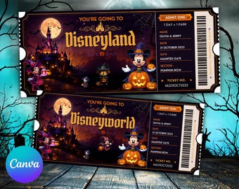 Halloween Disneyland und Disneyworld Ticket Bearbeitbares druckbares Halloween-Andenken Anpassbares Souvenir Einladung Pass Speicher Geschenk