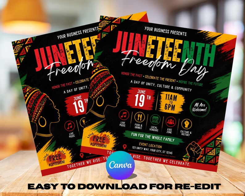 Juneteenth-flyermall, blockfest, evenemang, leverantörer, marknad, sommarfestival, redigerbar design, utskrivbar kampanj, direktnedladdning bild 2