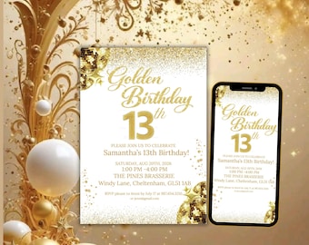 Goldene Geburtstagseinladung Bearbeitbare Party Laden Vorlage ein, Geburtstagseinladung Digitaler Download, Gold Thema Geburtstagsfeier Laden Design ein