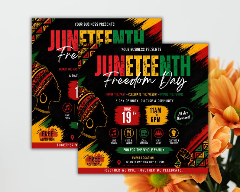 Juneteenth-flyermall, blockfest, evenemang, leverantörer, marknad, sommarfestival, redigerbar design, utskrivbar kampanj, direktnedladdning bild 10