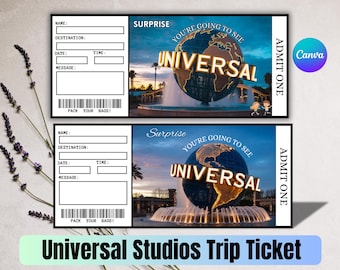 Verrassingsticket Universal Studios | Afdrukbare vakantie-onthulling (canvasjabloon)