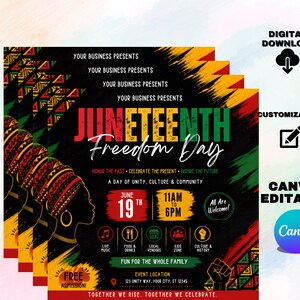 Juneteenth-flyermall, blockfest, evenemang, leverantörer, marknad, sommarfestival, redigerbar design, utskrivbar kampanj, direktnedladdning bild 3