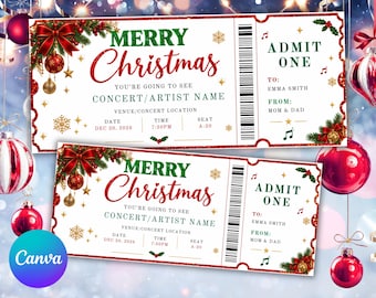 Billet cadeau pour un concert de Noël, Bon cadeau de Noël, Billet de concert personnalisé, Carte cadeau de Noël, Cadeau de Noël à imprimer, Certificat cadeau