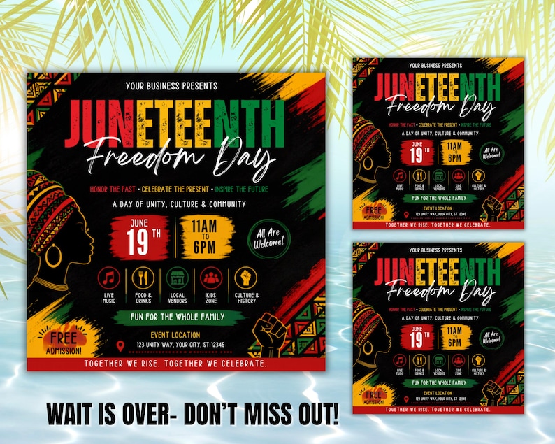 Juneteenth-flyermall, blockfest, evenemang, leverantörer, marknad, sommarfestival, redigerbar design, utskrivbar kampanj, direktnedladdning bild 5