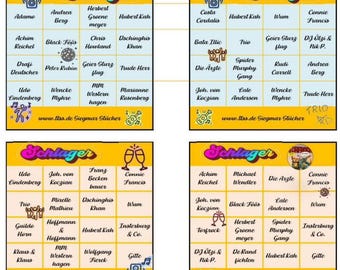 Schlager-Bingo - 90 verschiedene Musikbingo-Karten zum Ausdrucken/Ausschneiden - Thema: Deutsche Schlager der 60er bis 2000er (meist Oldies)
