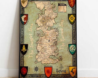 Westeros Map Poster | GOT Wall Art | Rolled Canvas Print | Gift Tv Show Poster • 2