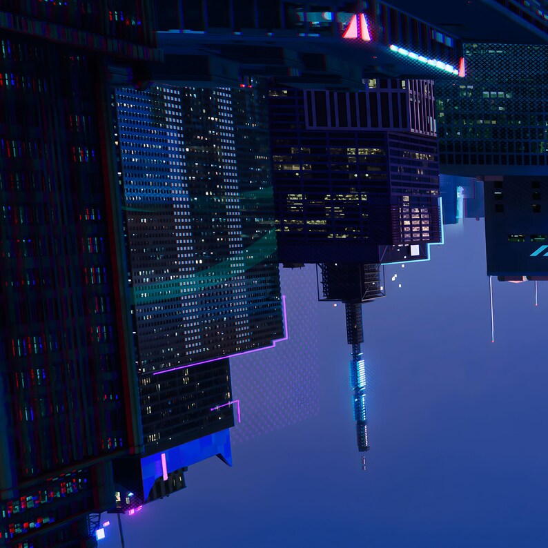 Puede incluir: Una representaci&oacute;n digital de una ciudad futurista. La imagen presenta edificios altos con numerosas ventanas, iluminados por luces de ne&oacute;n en tonos azules, morados y rosas. La composici&oacute;n sugiere un entorno urbano moderno y tecnol&oacute;gicamente avanzado.
