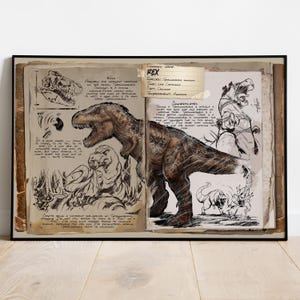 Póster de criatura de Ark Survival Evolved / Arte de pared de T-Rex / Impresión en lienzo enrollado / Decoración de videojuegos • 4