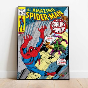 May include: Comic book cover art of Spider-Man in a dynamic pose, battling the Green Goblin. The title "The Amazing Spider-Man" is prominently displayed. The cover features vibrant colors and classic comic book style.