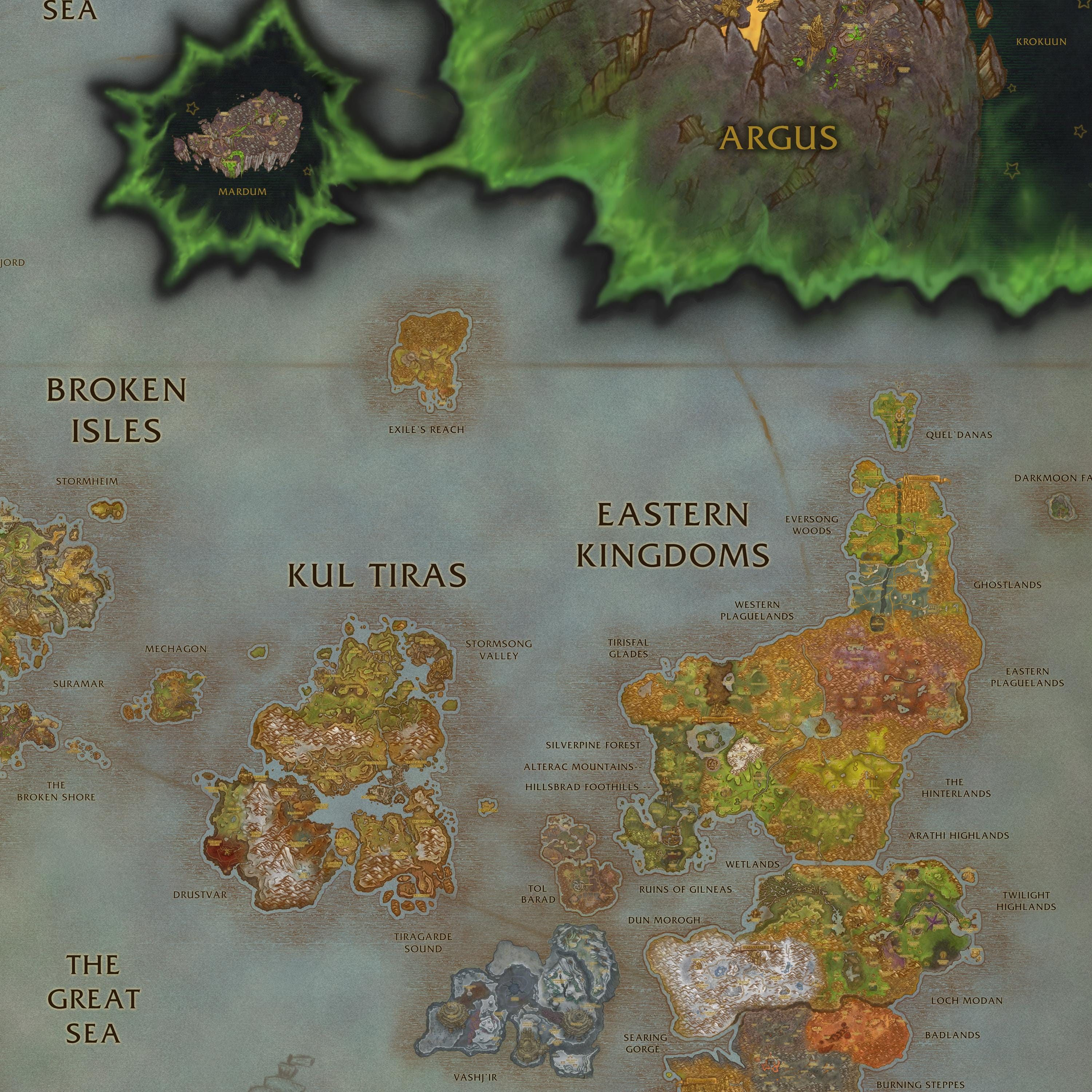Azeroth Map Poster | Warcraft Wall Decor | Rolled Canvas Print | Gift ...