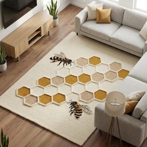 Bee Rug, Honeycomb Rug, Beehive Carpet, Farmhouse Decor