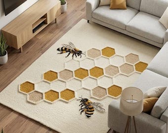 Bee Rug, Honeycomb Rug, Beehive Carpet, Farmhouse Decor