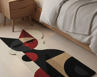 Abstract Cat Area Rug - Mid Century Modern Geometric Cat Decor