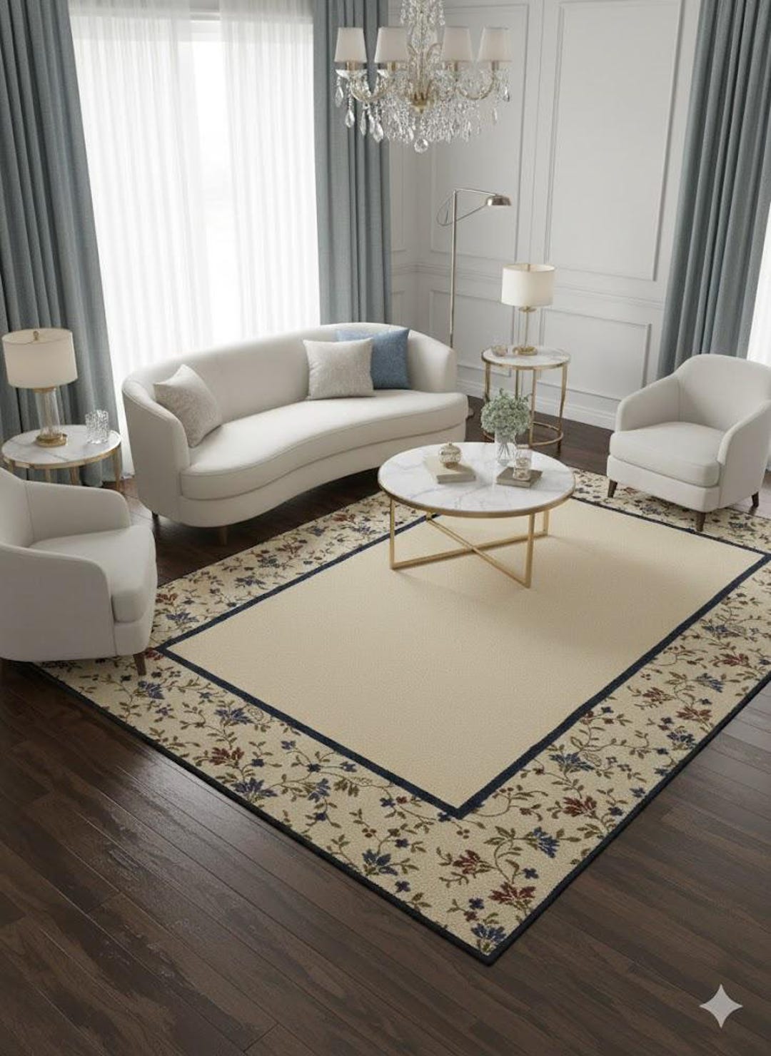 Classic Floral Border Area Rug - Etsy