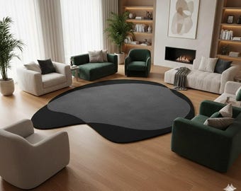 Irregular Abstract Rug, Black & Grey Organic Shape Carpet