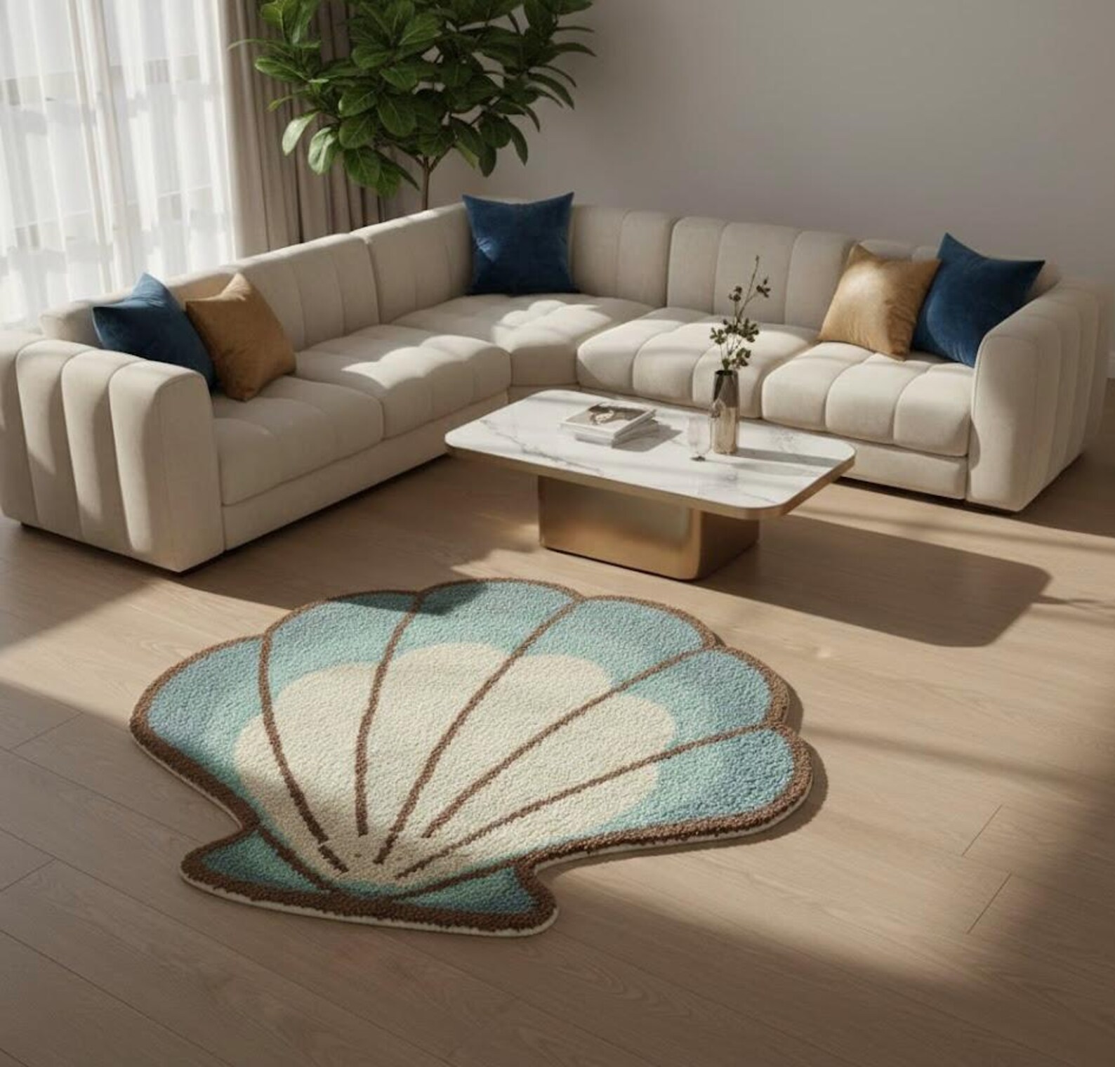 Blue Shell Shapped Rug Handmade Blue Seashell Tufted Rug - Etsy