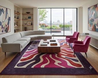 Abstract Area Rug, Purple Pink Red Swirl Rug, Contemporary Statement Carpet