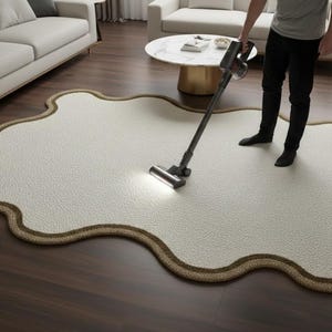 Scalloped Edge Hand-Tufted Wool Rug | Organic Shaped Neutral Area Rug image 10