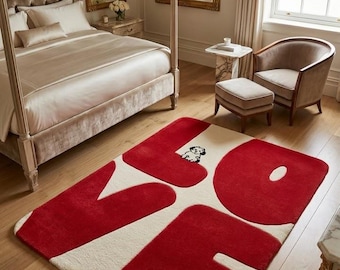 Modern Red Abstract Area Rug, Contemporary Cream Red Statement Carpet, Bold Geometric Living Room Rug, Artistic Boho Floor Decor,
