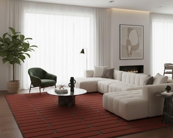 Handmade Modern Red Brick Pattern Area Rug