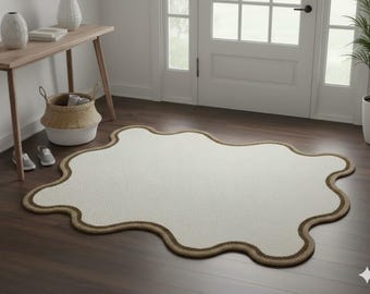 Scalloped Edge Hand-Tufted Wool Rug | Organic Shaped Neutral Area Rug