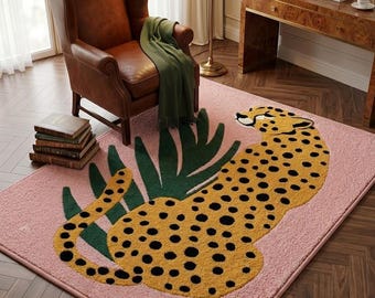Hand Tufted Cheetah Area Rug - Pink & Gold Leopard