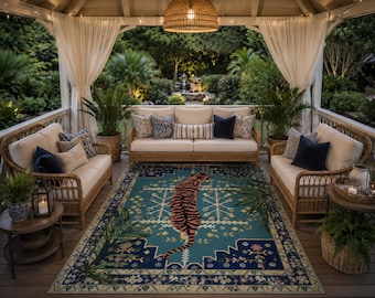 Tiger Rug, Jungle Decor, Boho Oriental Area Rug, Wild Cat Carpet