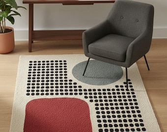 Hand Tufted Abstract Geometric Rug, Bedroom, Living, Office Area Decor