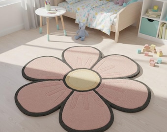 Pink Flower Rug, Floral Area Rug, Nursery Carpet, Girls Room Decor