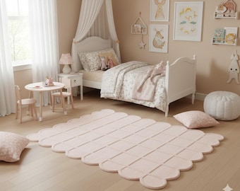 Scalloped Edge Blush Pink Area Rug
